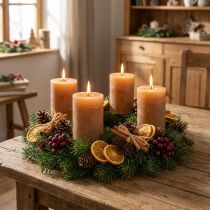 Artículo Velas de pilar de caramelo de color sólido 70×100 mm Juego de 4 - Decoración rústica, larga duración, velas marrones para mayor comodidad