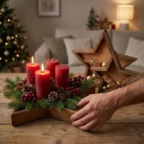 Artículo Bandeja de madera con decoración de estrellas en color marrón Ø38/29/22cm Juego de 3