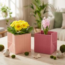 Artículo Macetero flor bolso rosa salmón 12cmx12cm 6uds