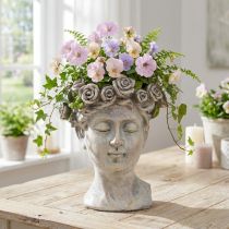 Artículo Maceta con forma de busto de mujer, cabeza de planta, aspecto de hormigón, 18 cm de alto.