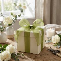 Artículo Cinta de organza cinta de regalo verde borde tejido verde oliva 15mm 50m