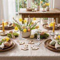 Artículo Conejito de decoración de Pascua para esparcir madera blanca, decoración de dispersión natural Conejito de Pascua 96 piezas
