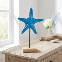 Artículo Estrella de mar azul sobre base Decoración de madera 25cm