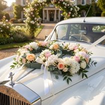 Artículo Arreglo floral de espuma para coche doble aro 55×39cm H6cm 1 pieza