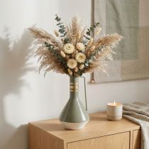 Artículo Jarra decorativa vintage de metal con asa en gris y dorado, Ø18cm H33cm, ideal para flores secas y plantas artificiales