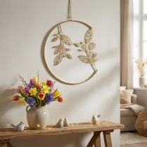 Artículo Decoración de pared de metal, colgante, dorado, Ø38cm, ramas, antiguo, encanto veraniego