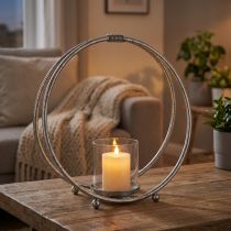 Artículo Farol portavelas metal cristal plata Ø33cm