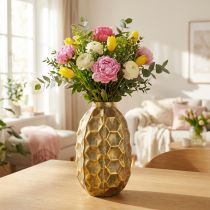 Artículo Florero vintage florero dorado efecto panal Ø23cm H39cm