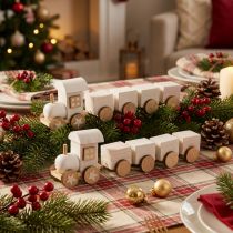 Artículo Tren de madera deco Tren navideño blanco L20cm H6cm 2pcs
