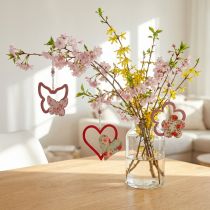 Artículo Colgante de primavera, flor de corazón de mariposa, decoración de madera con estampado floral Al 8,5/9/7,5 cm 6 piezas