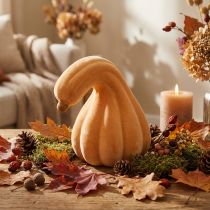 Artículo Calabaza decorativa curvada naranja flocada Calabaza decorativa artificial 18cm