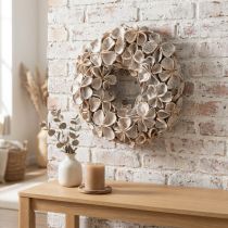 Artículo Corona con flores de loto, decoración natural, flores secas, 35 cm