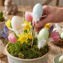 Artículo Huevos de Pascua artificiales en un palo huevo pastel decoración de Pascua H6cm 6pcs