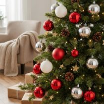 Artículo Bolas de Navidad mixtas blanco, rojo y plata Ø5,5cm 30uds