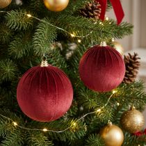 Artículo Adorno navideño grande de terciopelo rojo, 20 cm, 3 piezas
