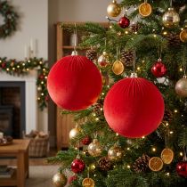 Artículo Bola navideña de terciopelo rojo, bola decorativa grande para colgar, 25 cm, 2 piezas