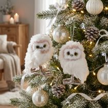 Artículo Decoración de búho blanco para colgar pollitos de búho blanco 12 cm 2 piezas