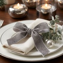 Artículo Cinta de terciopelo con purpurina cinta decorativa terciopelo gris plata 20mm 10m
