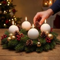 Artículo Velas de bola blancas, decoración de mesa de alta calidad, iluminación ambiental para bodas, Adviento, Ø60 mm, juego de 16