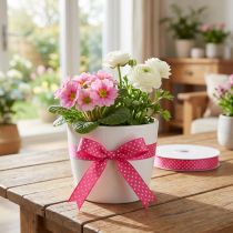 Artículo Cinta de regalo cinta decorativa punteada rosa 10mm 25m
