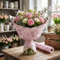 Artículo Papel de regalo floral con motivos de corazones para creaciones florales decorativas, 25 cm x 25 m