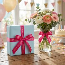 Artículo Cinta de regalo de feliz cumpleaños con letras festivas para decorar regalos de cumpleaños, 18 m