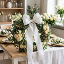 Artículo Elegante cinta de corona de muaré, 200 mm, blanca con borde perlado dorado y acabado especial, 25 m - Perfecta para decoraciones y celebraciones