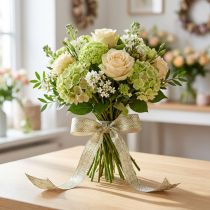 Artículo Cinta de seda cinta de regalo hojas beige verde 10mm 20m