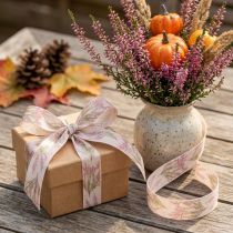 Artículo Cinta de regalo cinta otoño cinta de tela jaspeada 25mm 20m