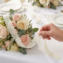 Artículo Cinta de encaje Decoración de boda Romántico Blanco crema W35mm L20m