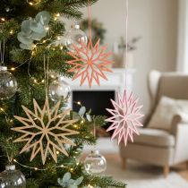 Artículo Adornos de madera para árbol de Navidad con forma de copo de nieve, color naranja, 10 cm, 12 unidades