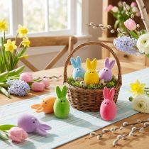 Artículo Mezcla de huevos de Pascua con orejas, huevos de conejito flocados, adornos de Pascua coloridos 6 piezas