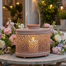 Artículo Farol decorativo ovalado farol rosa decoración de mesa metal 27×16×23cm