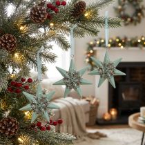 Artículo Colgante navideño deco estrella para colgar Mint 4pcs