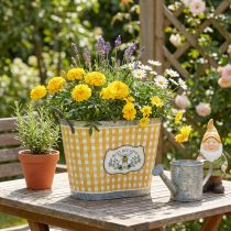 Artículo Maceta ovalada con diseño de abeja, estampado a cuadros, decoración veraniega, jardinera, 38×24×29cm