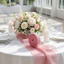 Artículo Cinta de yute, cinta de red, cinta de mesa, cinta decorativa, yute rosa claro, 5 cm de ancho, 40 m de largo