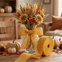 Artículo Cinta decorativa yute amarillo mostaza rejilla cinta cinta artesanal 5cm 40m