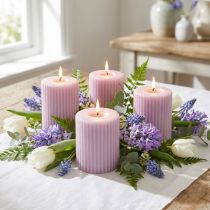 Artículo Velas de pilar decoración velas ranuradas lila 70/90mm 4 piezas
