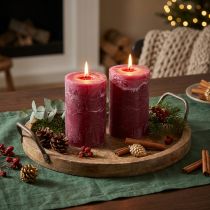 Artículo Velas de pilar teñidas, estilo Berry, 85x120 mm, juego de 2, rojas, decorativas
