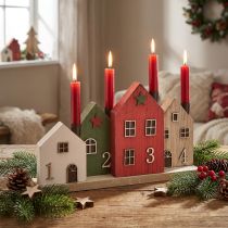 Artículo Portavelas corona de Adviento velas de palo casas 35cm H20cm