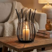 Artículo Farol cristal metal decorativo copa negra Ø17cm H27cm