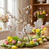 Artículo Decoración colgante decoración de metal corazones y flores blanco 10cm 4 piezas