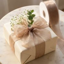 Artículo Cinta de organza cinta de regalo cinta beige borde tejido topo 40mm 50m