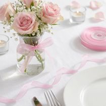 Artículo Cinta de organza, cinta de regalo, cinta rosa, con orillo, 6 mm, 50 m