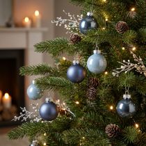 Artículo Mini adornos navideños de cristal, azul metálico mate, Ø4 cm, 24 unidades