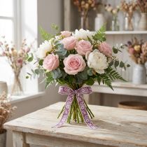 Artículo Cinta de regalo cinta decorativa flores Malva 15mm 25m
