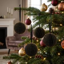 Artículo Bolas de panal Bolas de panal de Navidad oro negro Ø7cm 4ud