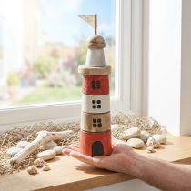 Artículo Faro de madera decoración marítima de madera rojo blanco Al. 30,5 cm