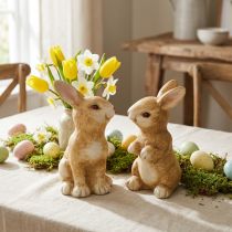 Artículo Conejito sentado, decoración de cerámica, Pascua, pareja de conejitos marrón H15cm juego de 2