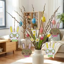 Artículo Divertida decoración de conejito de Pascua cabeza de conejo de madera para colgar 7,5 cm 12 piezas